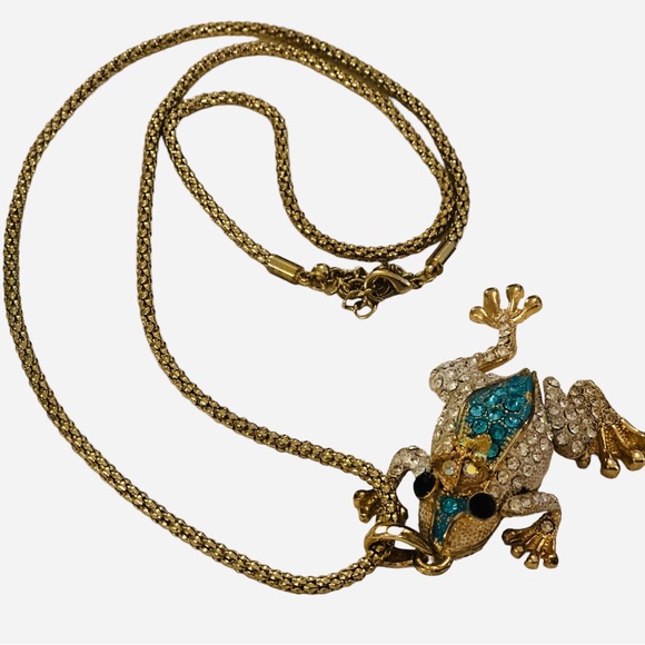 Frog Prince Rhinestone Encrusted Necklace - Picture 8 of 14